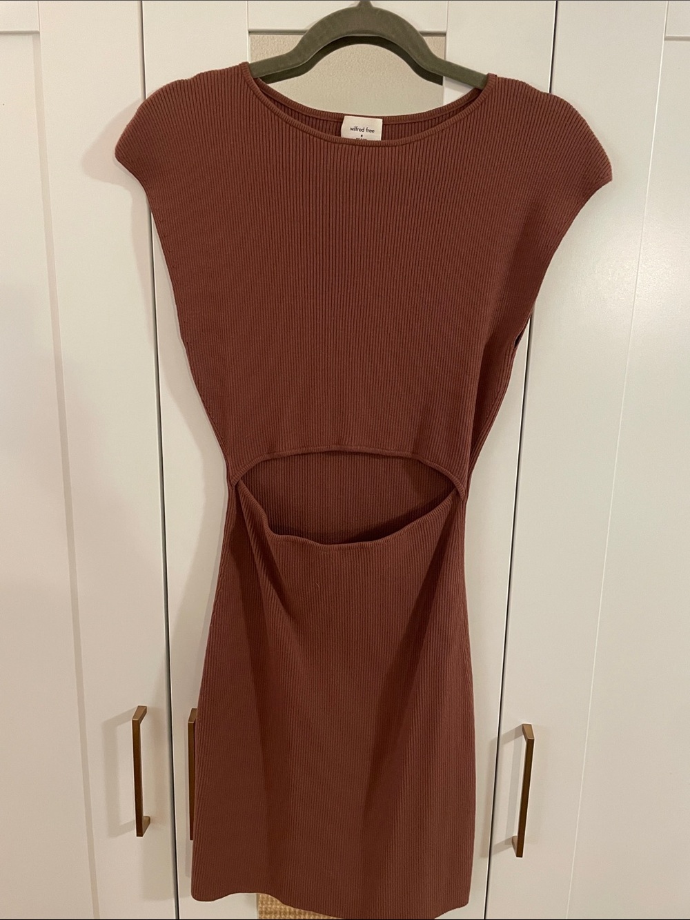 Wilfred Rust Brown Ribbed Cutout Mini Dress